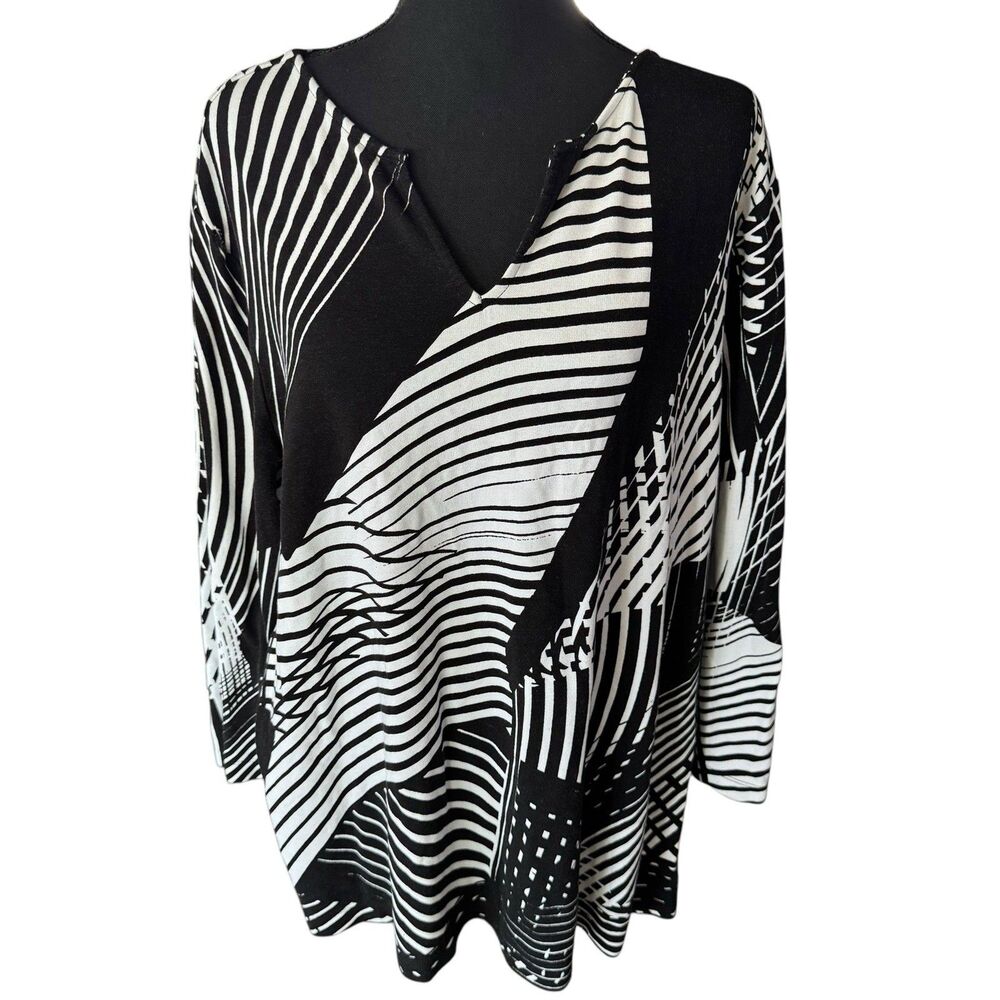 Chico's Black White Geometric Mini Shirt Dress‎ Size 3 Womens